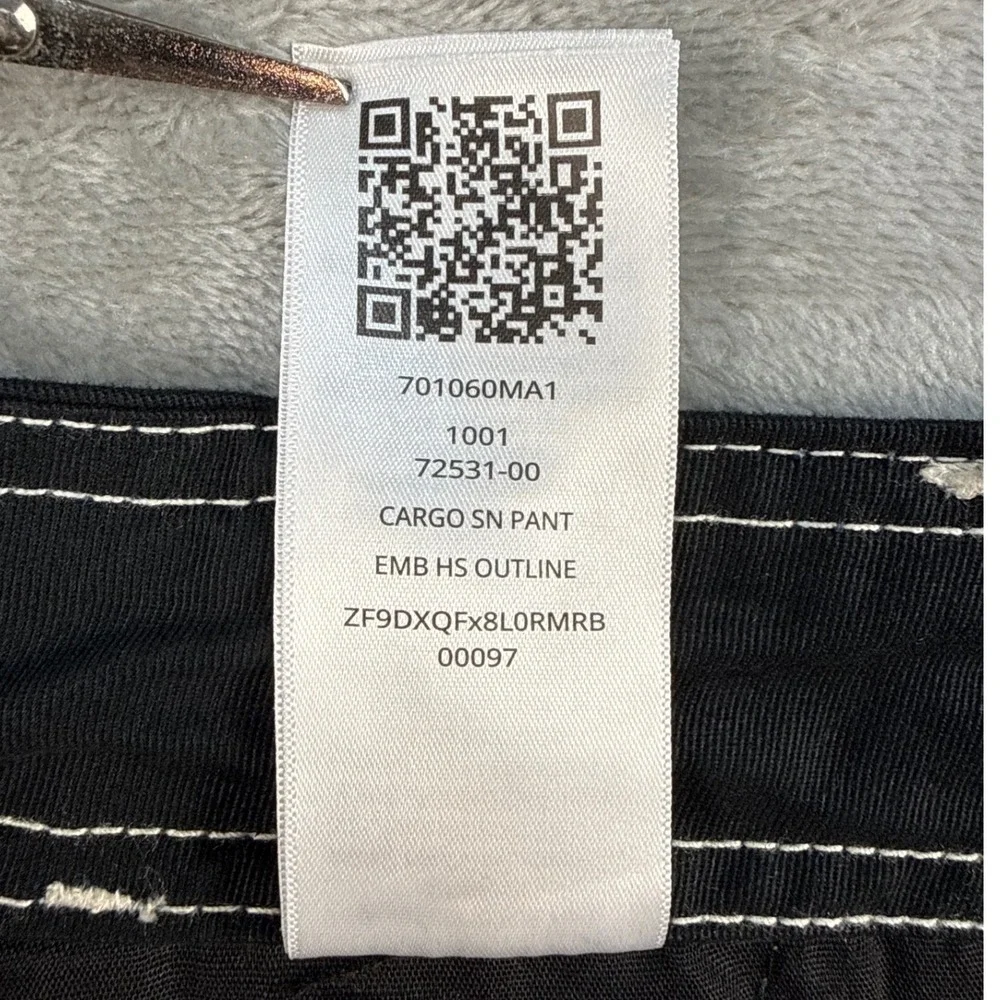 True Religion Cargo Pants Mens 34 Baggy EMB HS SN Jet Black Contrast Stitch NEW
